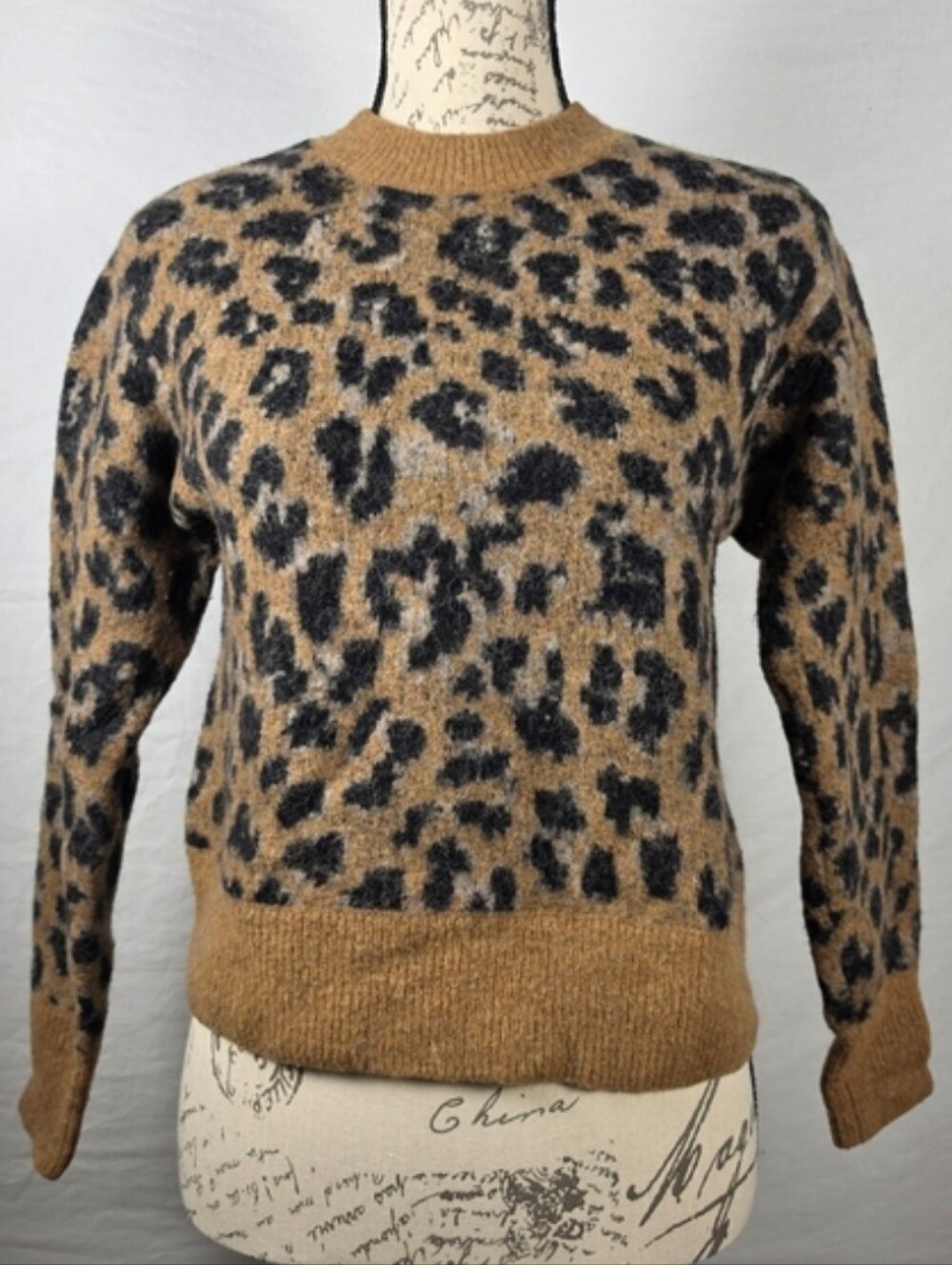 FRAME Leopard Print Wool Alpaca Blend Cropped Knit Sweater Size Small